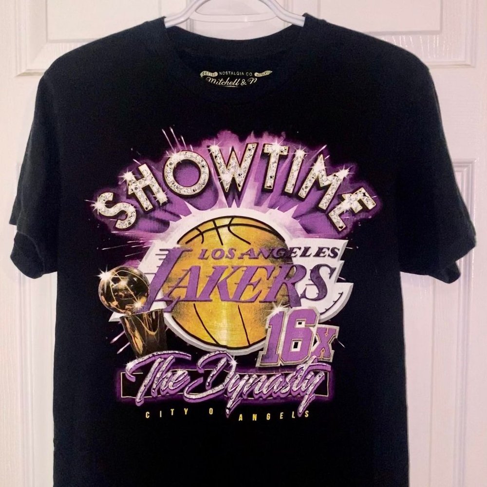 Mitchell & Ness Black L.A. Lakers SHOWTIME Dynasty Short Sleeve Shirt Men's Smal